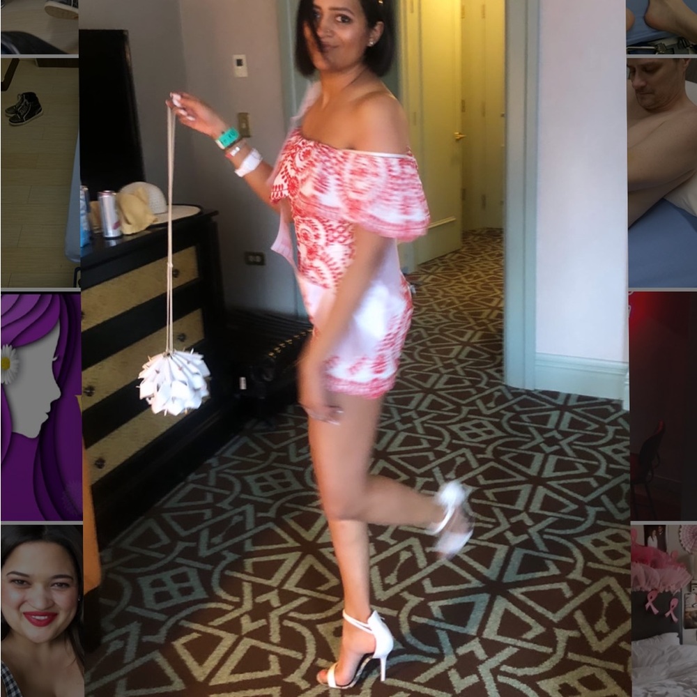 Strapless white and red romper, huichol style